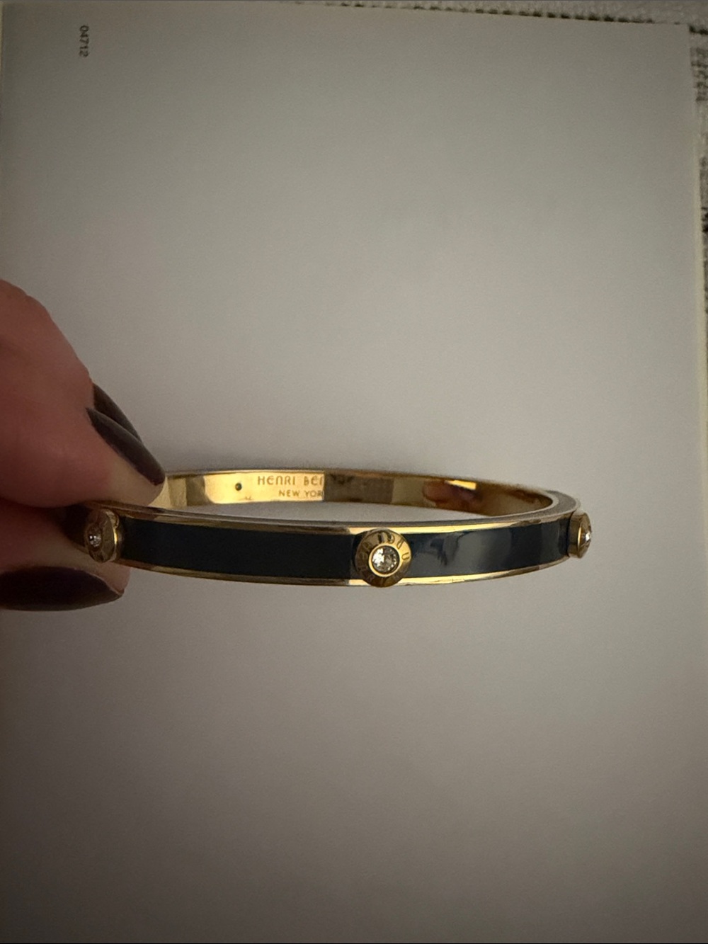 henri bendel Black and Gold Enamel Bangle with Crystal Accents
